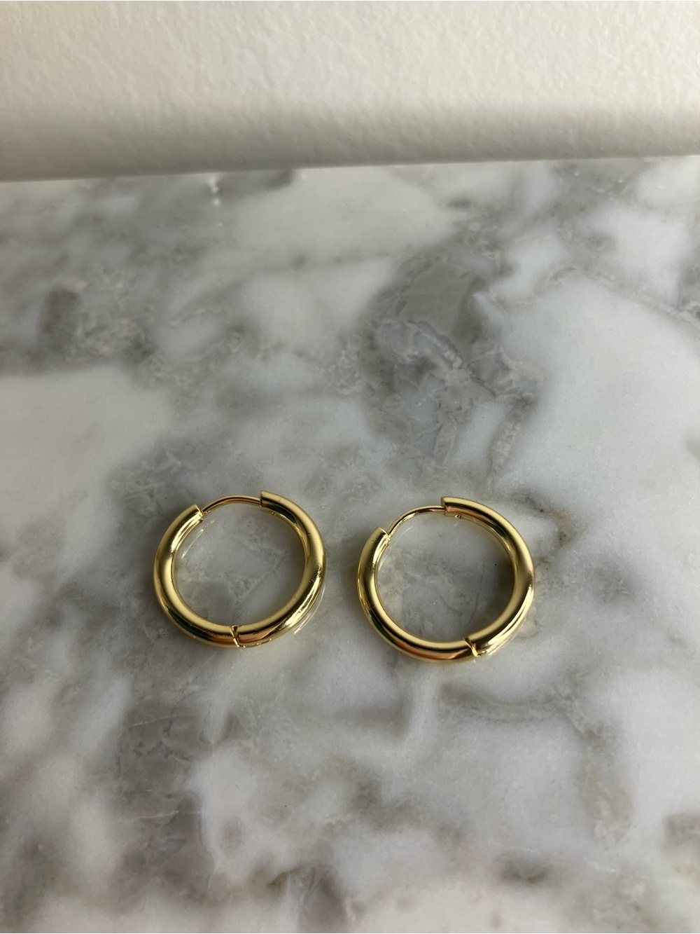 14k Gold Plated Hoop Huggie Earrings 12mm - Picture 7 of 8